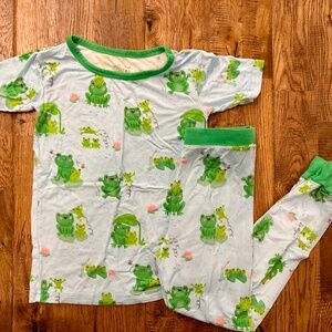 Little Sleepies Leaping Love Frog Bamboo Pajamas Short Sleeve Pants Size 4T